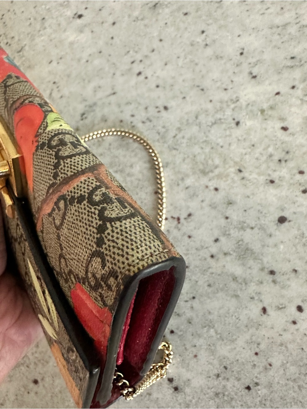 Gucci GG Supreme Floral-Print Flora Wallet on Chain, Authentic, No Callouts - Picture 4 of 9